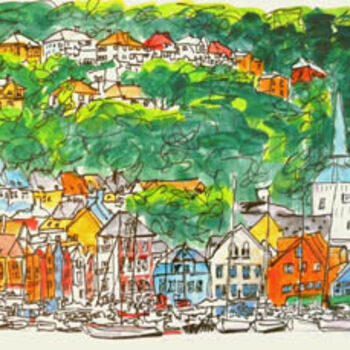 Malerei mit dem Titel "Bergen Harbor" von Barbara Tabachnick, Original-Kunstwerk, Acryl