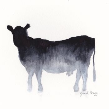 Painting titled "Cow in Gray" by Janel Bragg, Original Artwork
