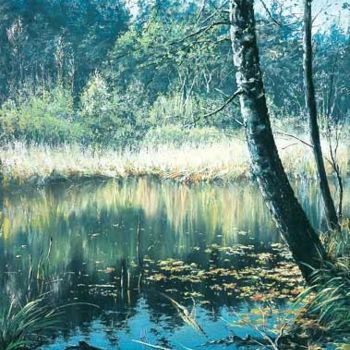 Painting titled "Small lake in Groni…" by Swiatecki Marek, Original Artwork, Oil