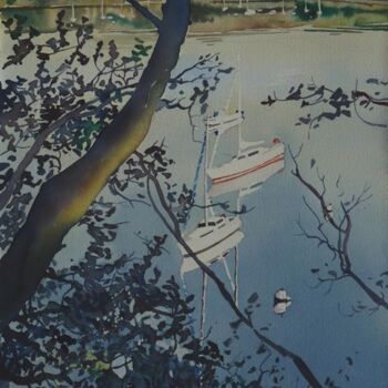 Painting titled "Porz beach (Logonna…" by Claude Marchalot, Original Artwork, Watercolor