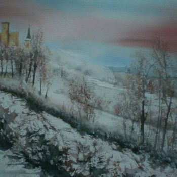 Peinture intitulée "mauvezin enneigé" par Mickael Thébault, Œuvre d'art originale