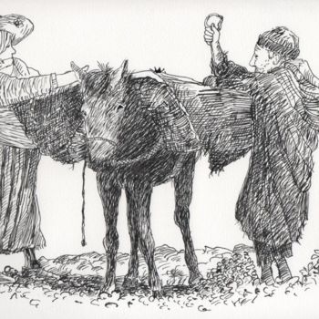 Dessin intitulée "Villageois Marocain…" par Abdellatif Zeraidi Bd Lltyf Lzrydy, Œuvre d'art originale, Autre