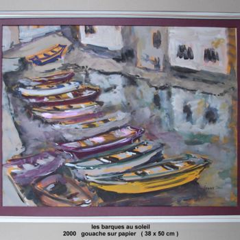 Peinture intitulée "barques au soleil" par Ioana, Œuvre d'art originale, Gouache