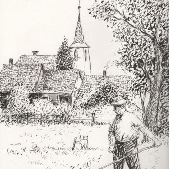 Desenho intitulada "Ferme en Alsace" por Abdellatif Zeraidi Bd Lltyf Lzrydy, Obras de arte originais, Tinta