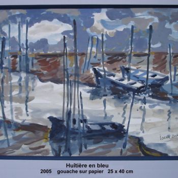 Peinture intitulée "Huitrière en bleu" par Ioana, Œuvre d'art originale, Gouache