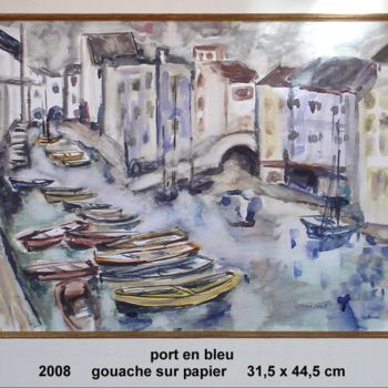 Peinture intitulée "port en bleu" par Ioana, Œuvre d'art originale, Huile