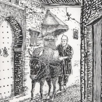Desenho intitulada "Ruelle à Fès (Maroc)" por Abdellatif Zeraidi Bd Lltyf Lzrydy, Obras de arte originais, Outro