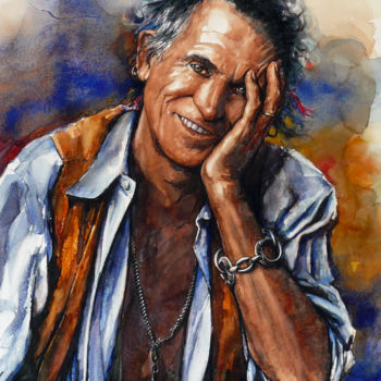 Painting titled "keith-richards-sour…" by François Lanvin, Original Artwork, Watercolor
