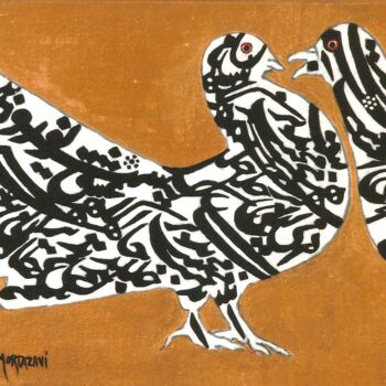 Peinture intitulée "Deux Oiseaux" par H . Mortazavi, Œuvre d'art originale, Acrylique