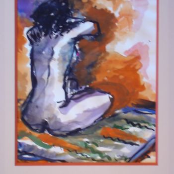 Peinture intitulée "nu assis de dos" par Ioana, Œuvre d'art originale, Gouache