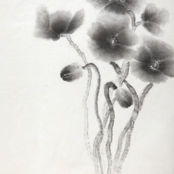 Painting titled "red-poppies" by Nathalie Guski, Original Artwork, Oil