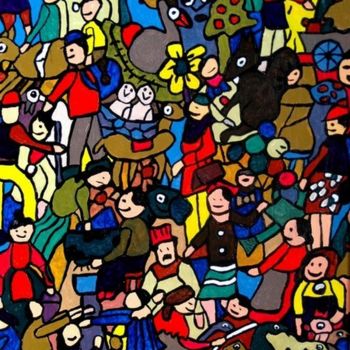 Painting titled "paysans" by Yves Perrin, Original Artwork, Oil