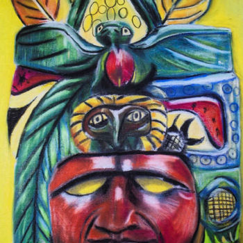 Peinture intitulée "masque-indien.jpg" par Paul Benichou, Œuvre d'art originale, Huile