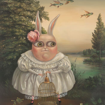 Pittura intitolato "Bird-Catcher" da Irena Aizen, Opera d'arte originale, Olio