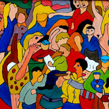 Peinture intitulée "sortez groupés" par Yves Perrin, Œuvre d'art originale, Huile