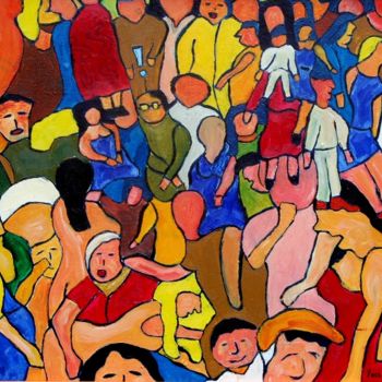 Peinture intitulée "dans la rue" par Yves Perrin, Œuvre d'art originale, Huile