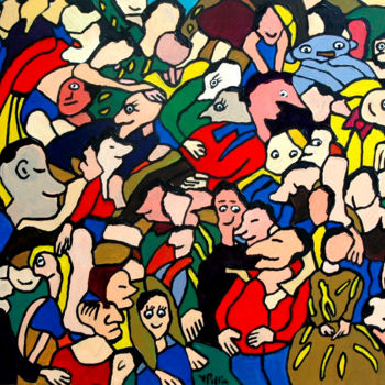 Peinture intitulée "foule" par Yves Perrin, Œuvre d'art originale, Huile