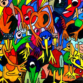 Painting titled "cigognes" by Yves Perrin, Original Artwork, Oil