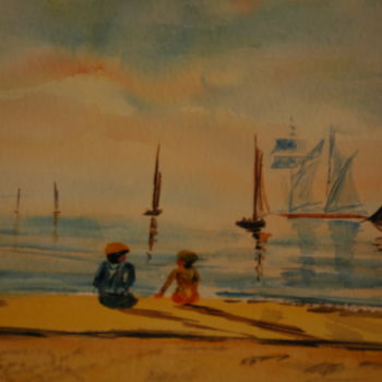 Pintura intitulada "ENFANTS SUR UN QUAI" por Dominique Thivollier, Obras de arte originais, Óleo