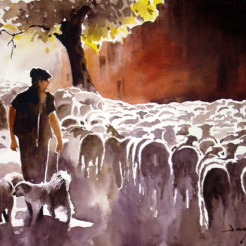 Painting titled "longue route" by Jean Guy Dagneau, Original Artwork, Watercolor