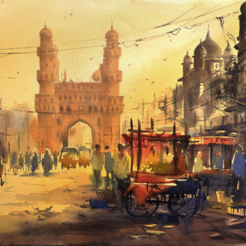 Painting titled "charminar" by Kishore Singh, Original Artwork, Watercolor