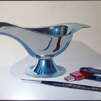 Painting titled "Pendrive e pincel…" by Linaldo Cardoso, Original Artwork, Oil