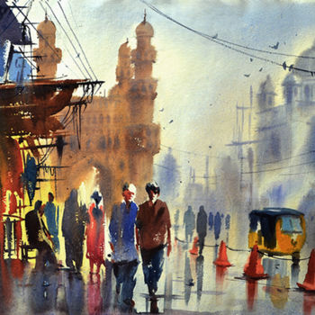 Malerei mit dem Titel "charminar04.jpg" von Kishore Singh, Original-Kunstwerk, Aquarell