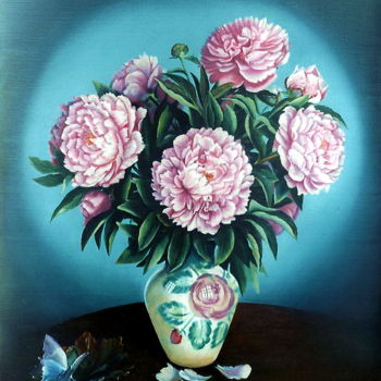 Peinture intitulée "pivoines" par Yvette Matysiak, Œuvre d'art originale, Huile