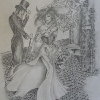 Dessin intitulée "quai de gare" par Philippe Dran, Œuvre d'art originale, Crayon