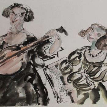 Painting titled "musicien" by Li Chen, Original Artwork, Ink