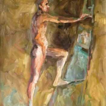 Painting titled "À l'Échelle" by Sandrine Wely, Original Artwork, Oil