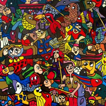 Painting titled "pêche" by Yves Perrin, Original Artwork, Acrylic