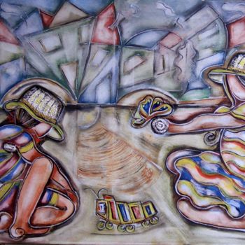 「Lola et Lulu」というタイトルの絵画 Sylvie Oliveriによって, オリジナルのアートワーク, アクリル