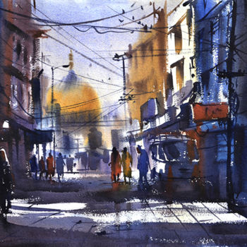 Painting titled "Old-City,Hyderabad." by Kishore Singh, Original Artwork, Watercolor