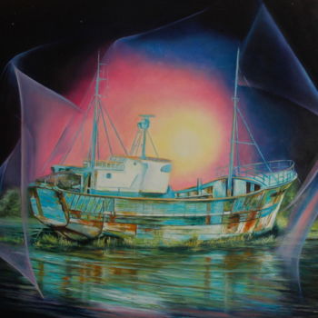 Peinture intitulée "EPAVE D'UN THONIER" par Yvette Matysiak, Œuvre d'art originale, Huile