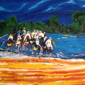 Ζωγραφική με τίτλο "La traversée cheval…" από Mohammed Rachid Iraqi, Αυθεντικά έργα τέχνης, Λάδι