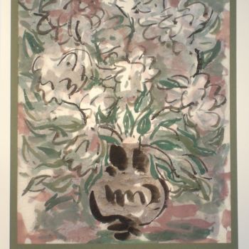Painting titled "chrysanthèmes" by Ioana, Original Artwork, Gouache Mounted on Cardboard
