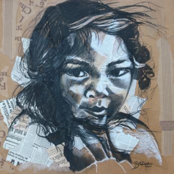 Dessin intitulée "La petite Inuit" par Hélène Py, Œuvre d'art originale, Fusain