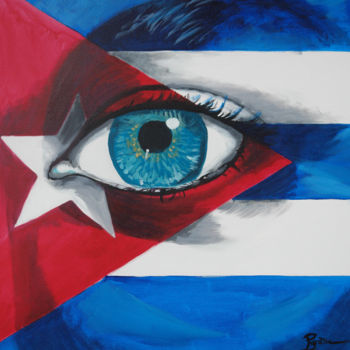 Peinture intitulée "Oeil-Drapeau Cuba" par Hélène Py, Œuvre d'art originale, Acrylique