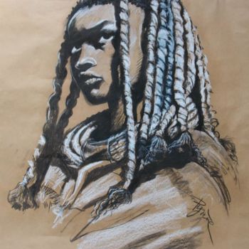 Dessin intitulée "Fillette Namibie" par Hélène Py, Œuvre d'art originale, Fusain