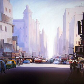 Peinture intitulée "City Street at Earl…" par Samiran Sarkar, Œuvre d'art originale, Acrylique
