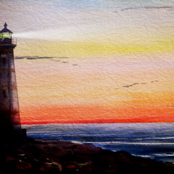 제목이 "lighthouse at Eveni…"인 미술작품 Samiran Sarkar로, 원작, 수채화