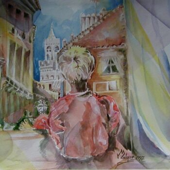 Painting titled "AU REVEIL" by Malgor Sadlon, Original Artwork, Watercolor Mounted on Plexiglass