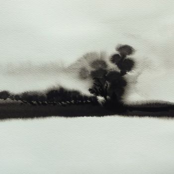 Peinture intitulée "Les terres de vent…" par Clau Redier-Clément, Œuvre d'art originale, Encre