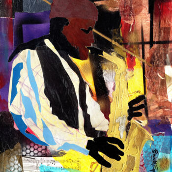 「Phathead Newman」というタイトルのコラージュ Everett Spruillによって, オリジナルのアートワーク