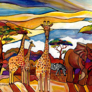 Peinture intitulée "african-serengeti-l…" par Everett Spruill, Œuvre d'art originale