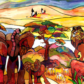 「african-serengeti-r…」というタイトルの絵画 Everett Spruillによって, オリジナルのアートワーク