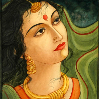 Painting titled "PORTRAIT 1" by Suddha Sama, Original Artwork, Watercolor Mounted on Other rigid panel