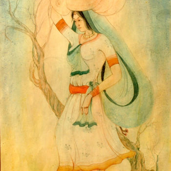 Peinture intitulée "REFLCTION" par Suddha Sama, Œuvre d'art originale, Aquarelle Monté sur Châssis en bois