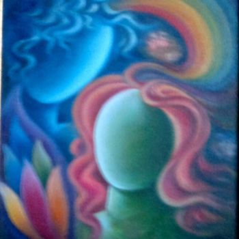 Painting titled "SOULMATES" by Suddha Sama, Original Artwork, Oil Mounted on Wood Stretcher frame